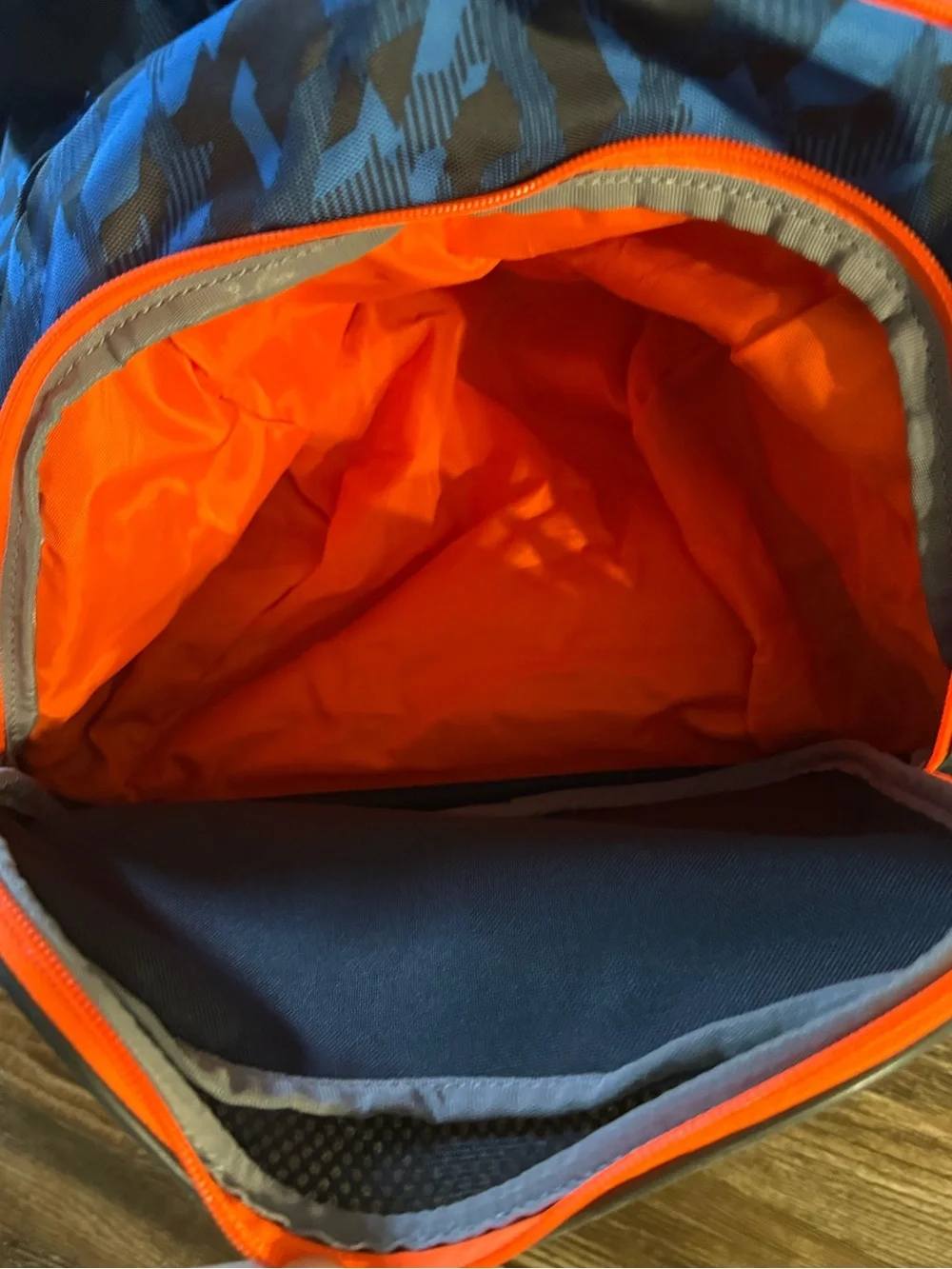 Under Armour Blue Camo Duffel with Bright Orange Logo